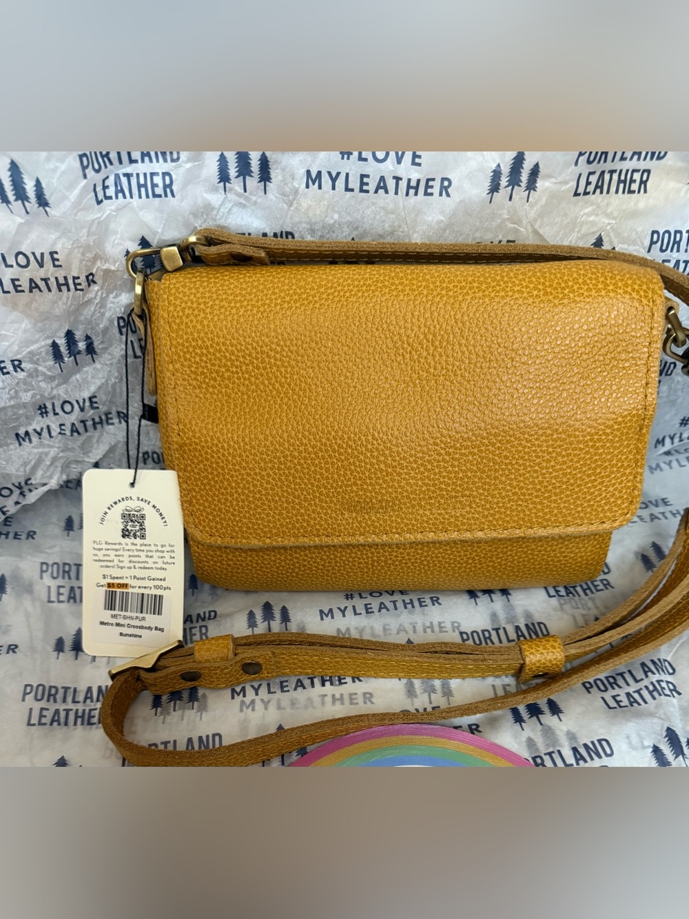 NWT Portland Leather Mini Metro Sunshine Yellow Leather Crossbody Flap Bag